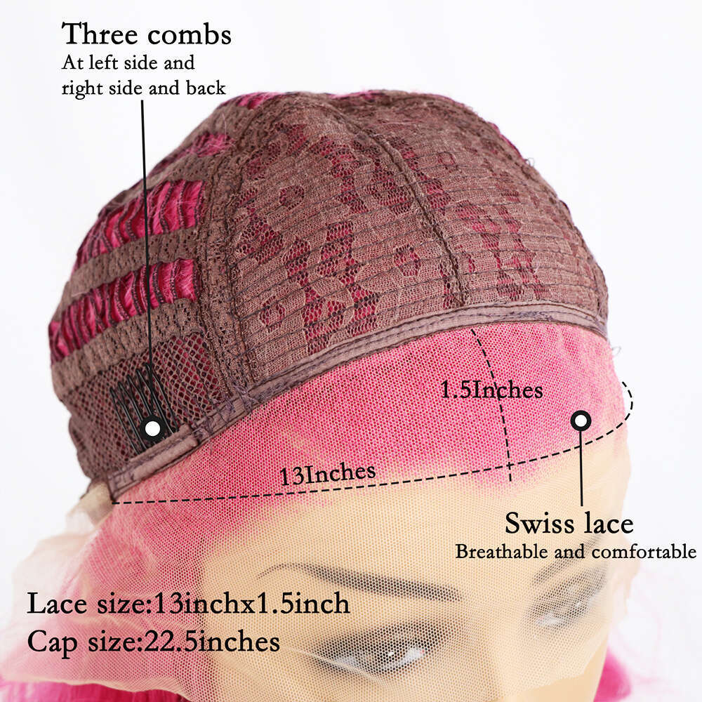 Hot Pink Lolita Cosplay Synthetic Front Natural Straight Hair Glueless Pre Plucked Color Lace Frontal Wigs For Women