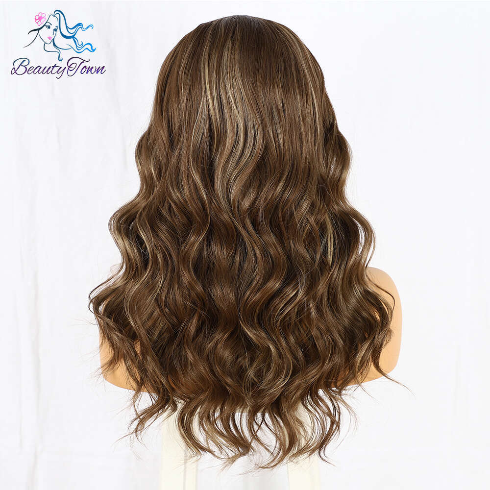 Blonde 13X3 Synthetic Lace Front Short Wavy Ombre Brown Highlight Color For Black Women Daily Use Cosplay Wig