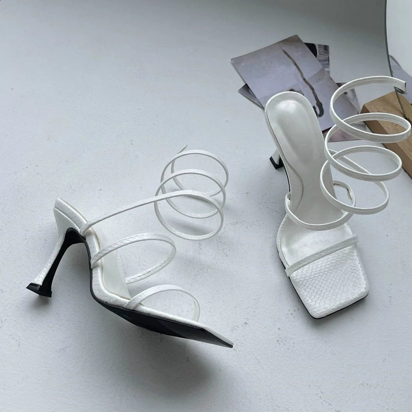 Women Sandals Sexy Cross Ankle Stiletto Heels Female Slides Narrow Band Party Ladies Shoes Square Toe High Heels Summer 240914