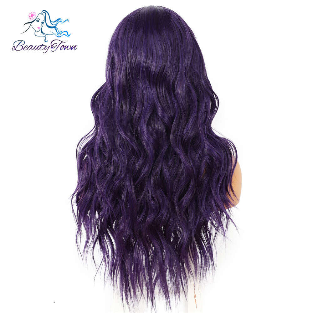 Long Wavy Purple Synthetic Lace Wigs For Women Daily Makeup Cosplay Party Wedding Heat Resistant Fiber Natural Looking Hair 2021