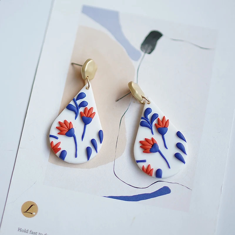 Trendy Classic Bohemiam Multi Shapes Drop Big Size Bright Color Leaf Dangle Polymer Clay Earrings Studs Sets For Daily Party 240906
