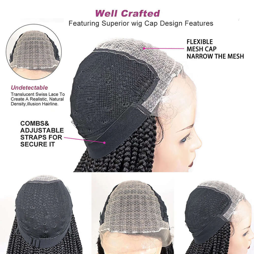 Box Wigs Curly Ends Synthetic Lace Front Braided 16Inch Square Part Pre Plucked With Baby Hair Braid Wig For Women