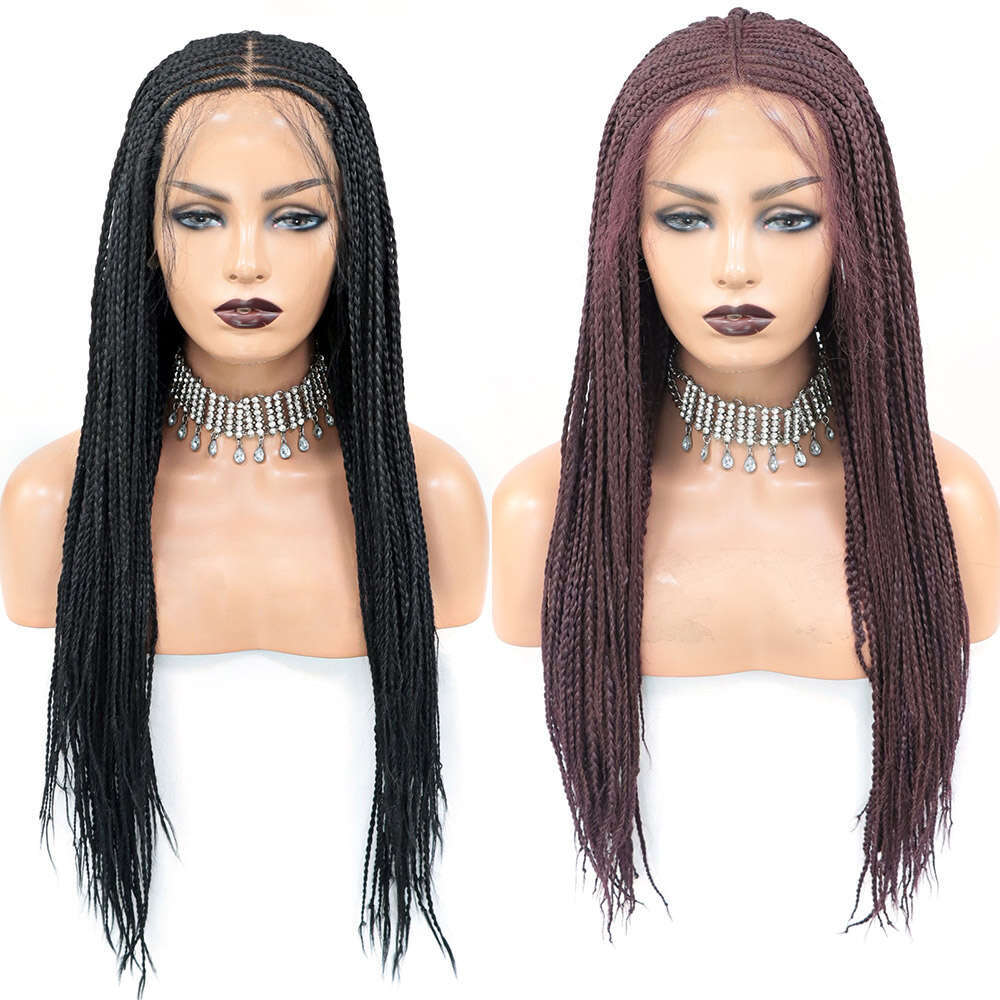13X8 Lace Front Wigs Cornrow Box Braid With Baby Hair Middle Part Knotless Braided Wig For Black Women 30Inch