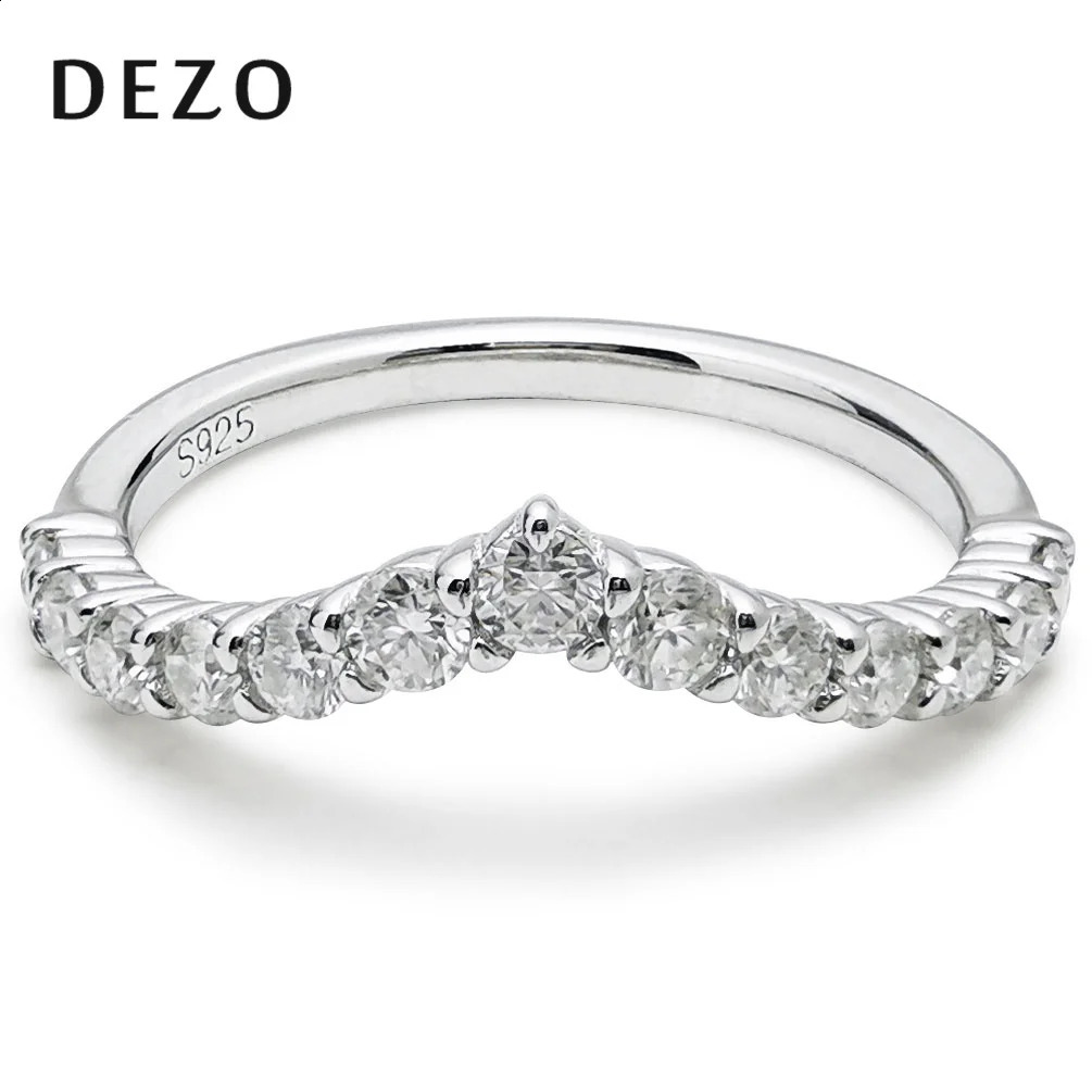 DEZO Wedding Band Solid 925 Sterling Silver V Curved Half Rings For Women Fashion Stacking 240906