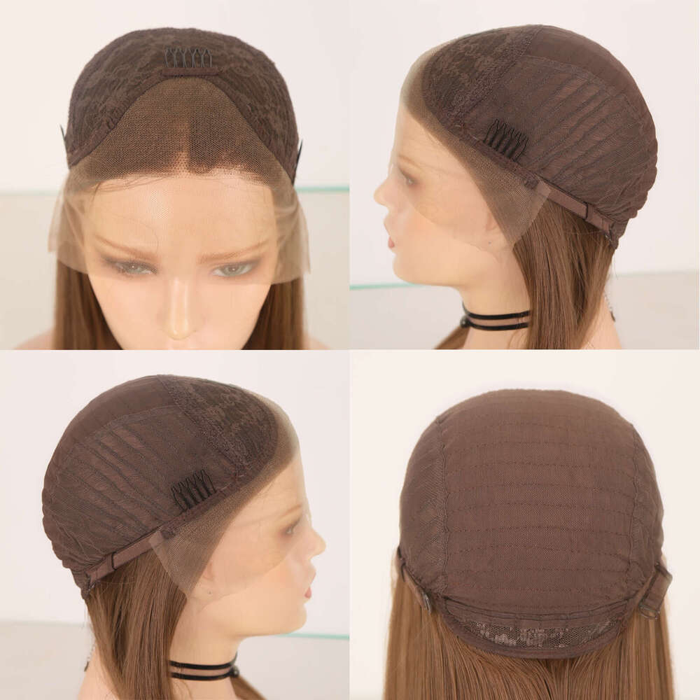 AIMEYA Brown Deep Front Natural Haire Synthetic Frontal Lace Wigs For Women Daily Use Long Wave Wig Cosplay