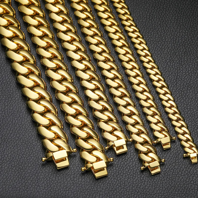10mm-22mm wide Hip Hop Bling Gold Color Round Miami Curb Cuban Link Chain Bracelets for Men Rapper Jewelry Drop 240910