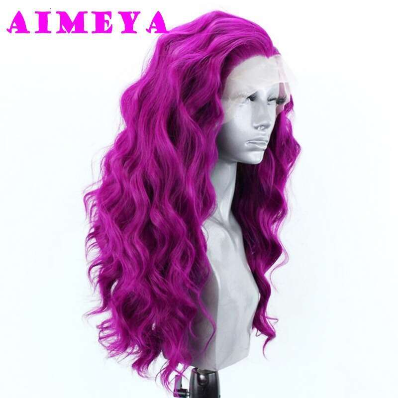 AIMEYA Rose Red Lace Front Synthetic Wig Hot Pink Long Body Wave Heat Resistant Natural Haire Daily Use Cosplay Wigs