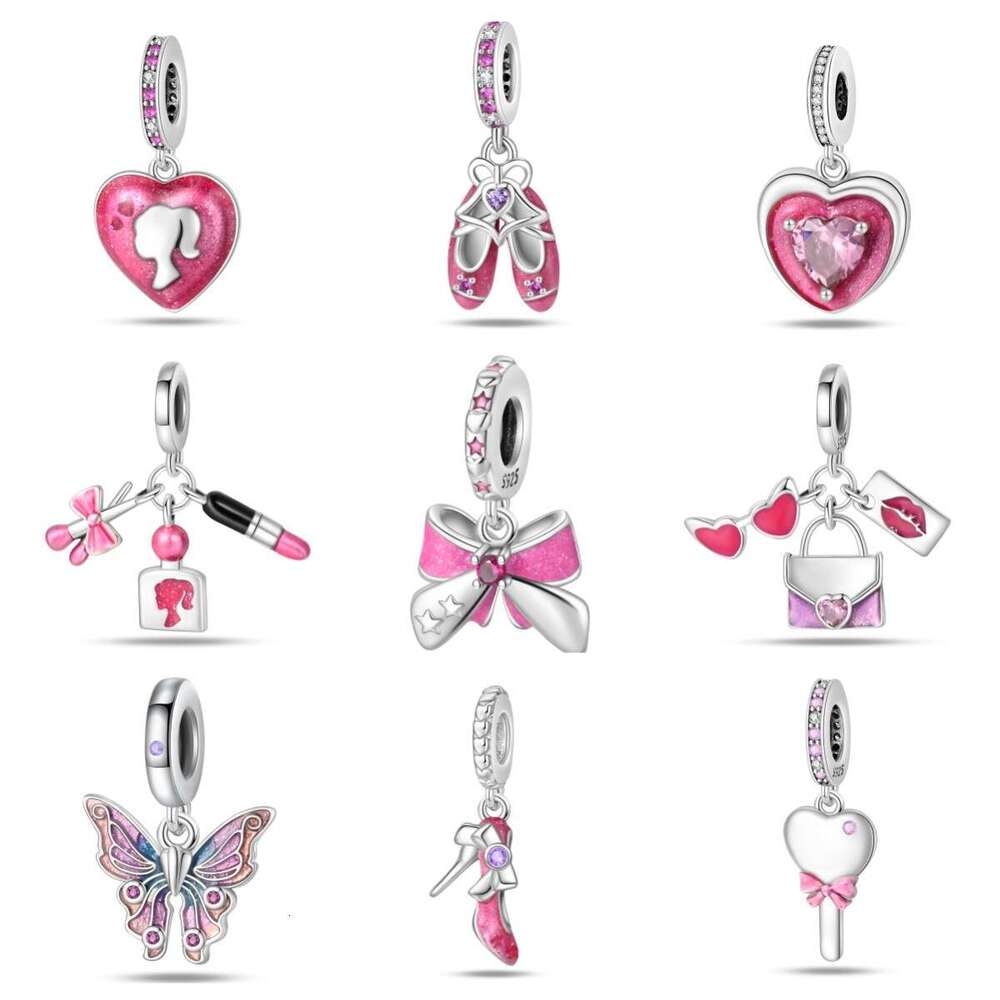 925 Sterling silver Charms Pink Girl Heart Beads Pendant Charm Fit bracelet DIY Jewelry Accessories For women Gifts