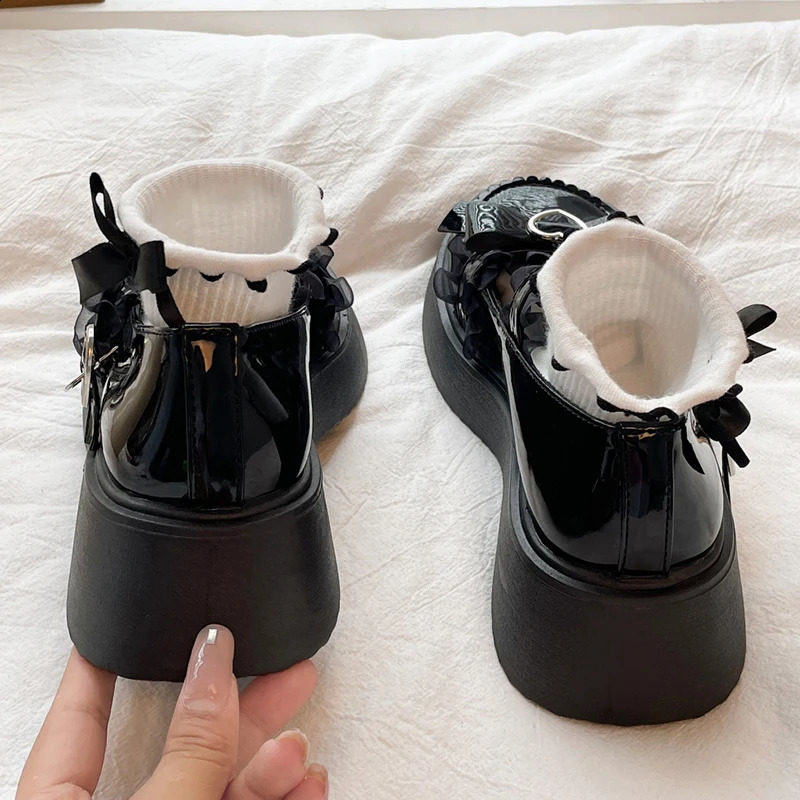Rimocy Shorty Platform Mary Jane Womens Shoes Patent Leather Lace Ankle with Pump Womens Autumn White Lolita Shoes Y2K 240914