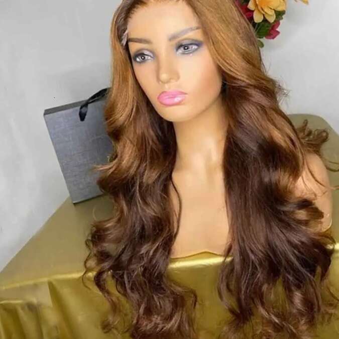 Body Wave Ombre Honey Brown 30 Inch HD Transparent Lace Front Wig For Women With Baby Hair Synthetic Preplucked Daily Party