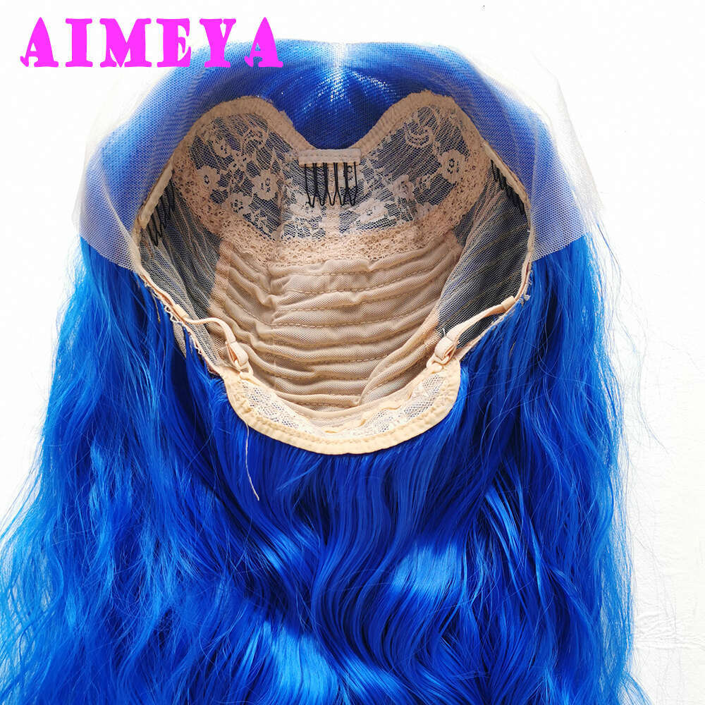 AIMEYA Loose Curly Long Synthetic Lace Front Wigs Royal Blue Natural Wave Hair Daily Use Cosplay Wig
