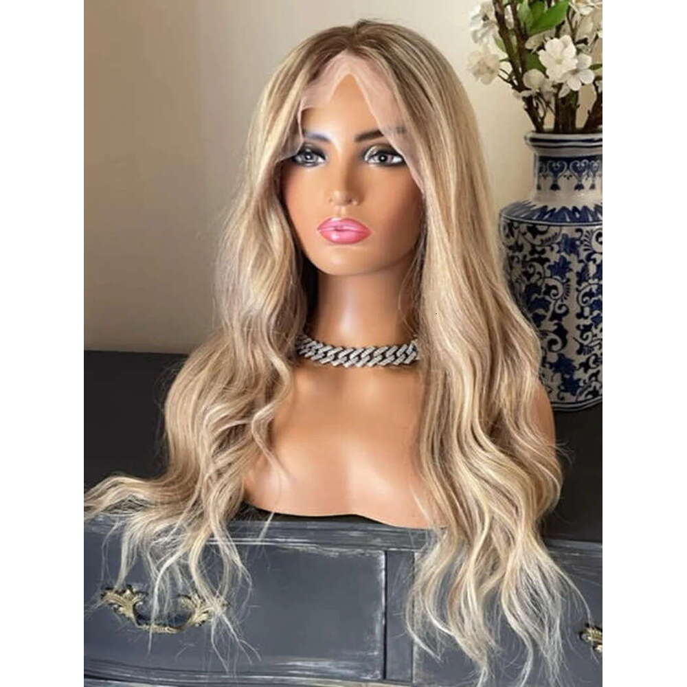 Blonde Highlights Premium Human Hair Full Wigs 13X6" HD Lace Front Glueless Pre-Plucked Ashy Roots Slight Wavy Wig 200%