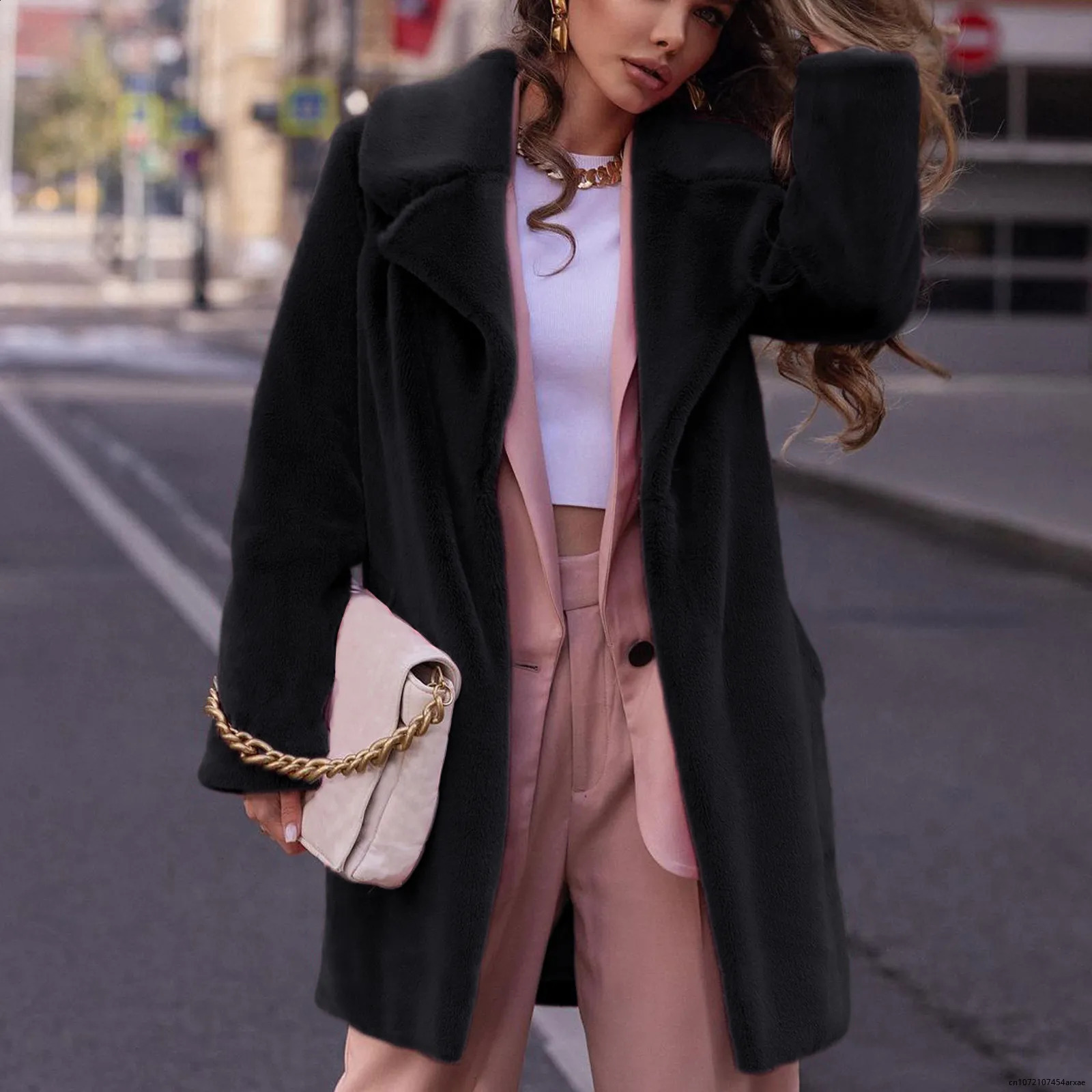 Pink Long Teddy Bear Jacket Coat Women Warm Winter Fleece Jacket Long Sleeve Thick Warm Oversized Long Coat Outwear Overcoat 240911