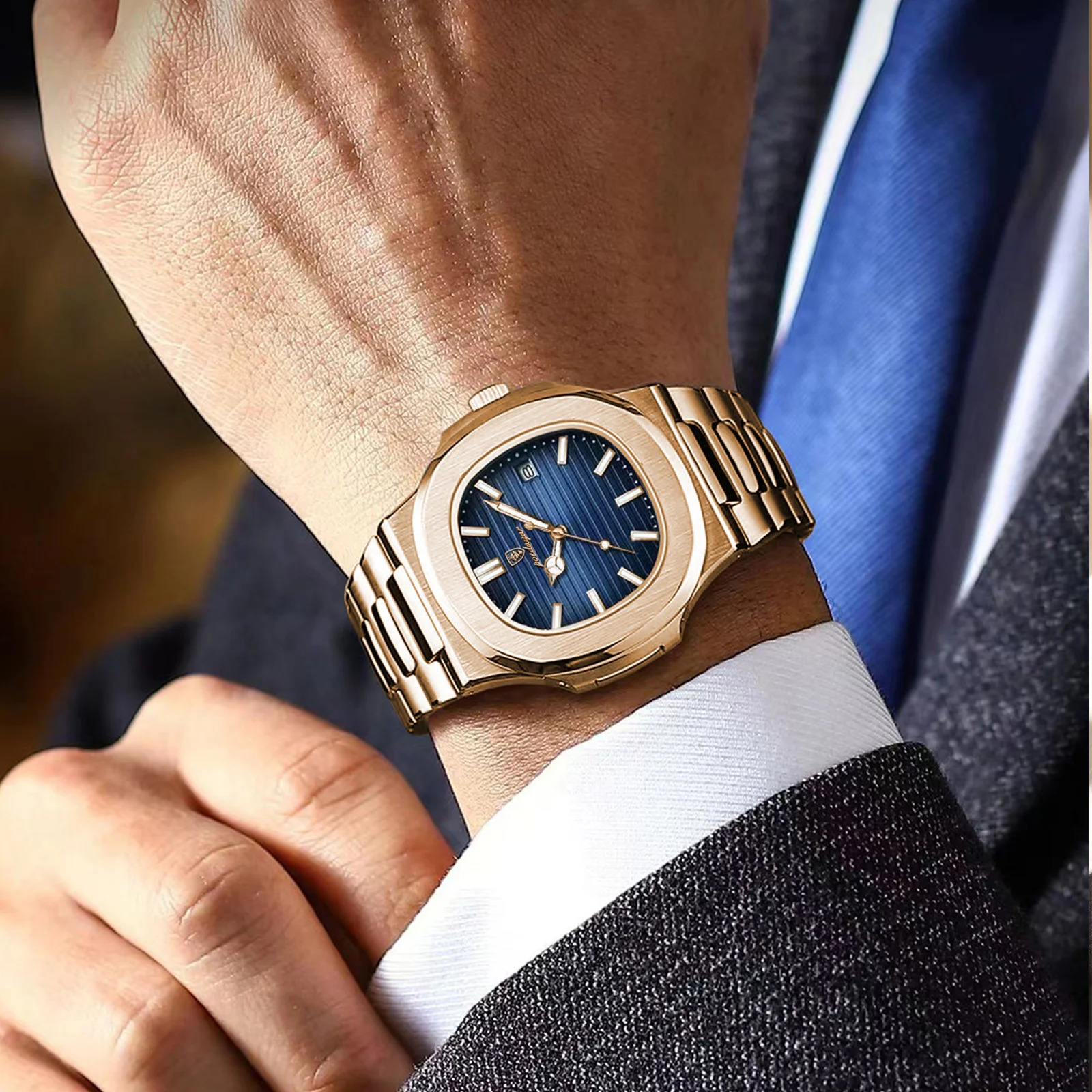 POEDAGAR Man Wristwatch Business Stainless Steel Quartz Men Watch Waterproof Luminous Date Square Mens Watches ClockBox 240906