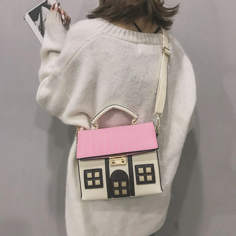 Personalized home shape leather womens handbag fashion creative messenger cross body bag shoulder bag Bolsa Fesmall Na 240912