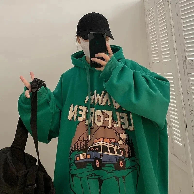 Sweatshirts For Man Print Green Hooded Anime Hoodies Mens Clothing Manga Funny Elegant Offers Streetwear Harajuku Fashion 240910