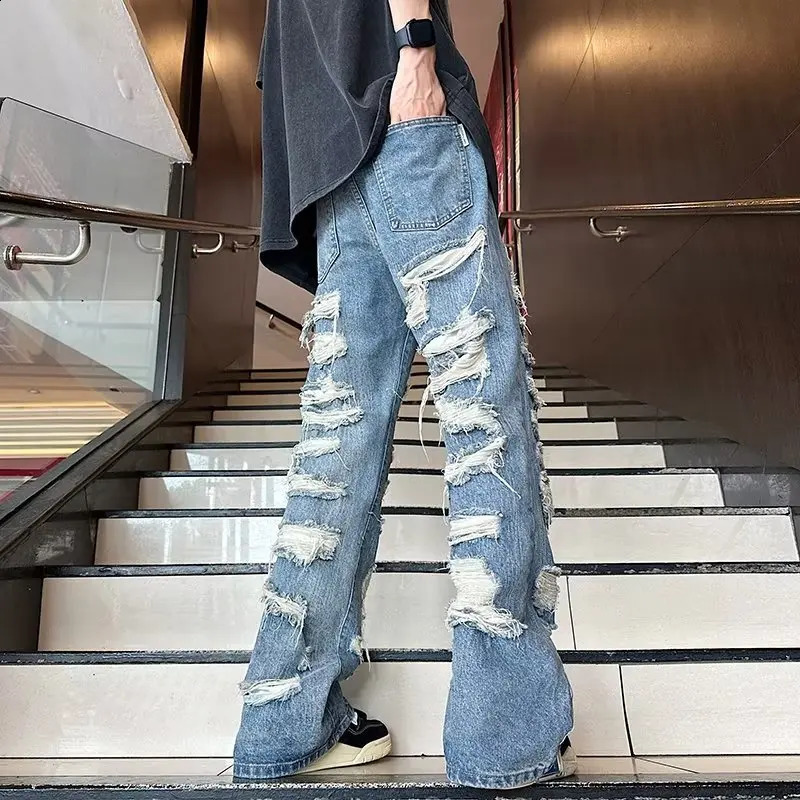 Ropa Grunge Y2K Streetwear Baggy Ripped Stacked Jeans Pants For Men Clothing Straight Hip Hop Denim Trousers Pantalon Homme 240906