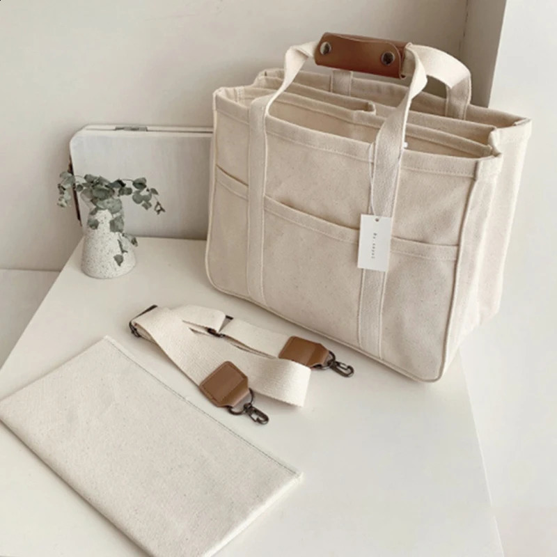 Womens Bag Canvas Large Capacity Multi Tote Handbag Layer Function Crossbody Shopping 240914