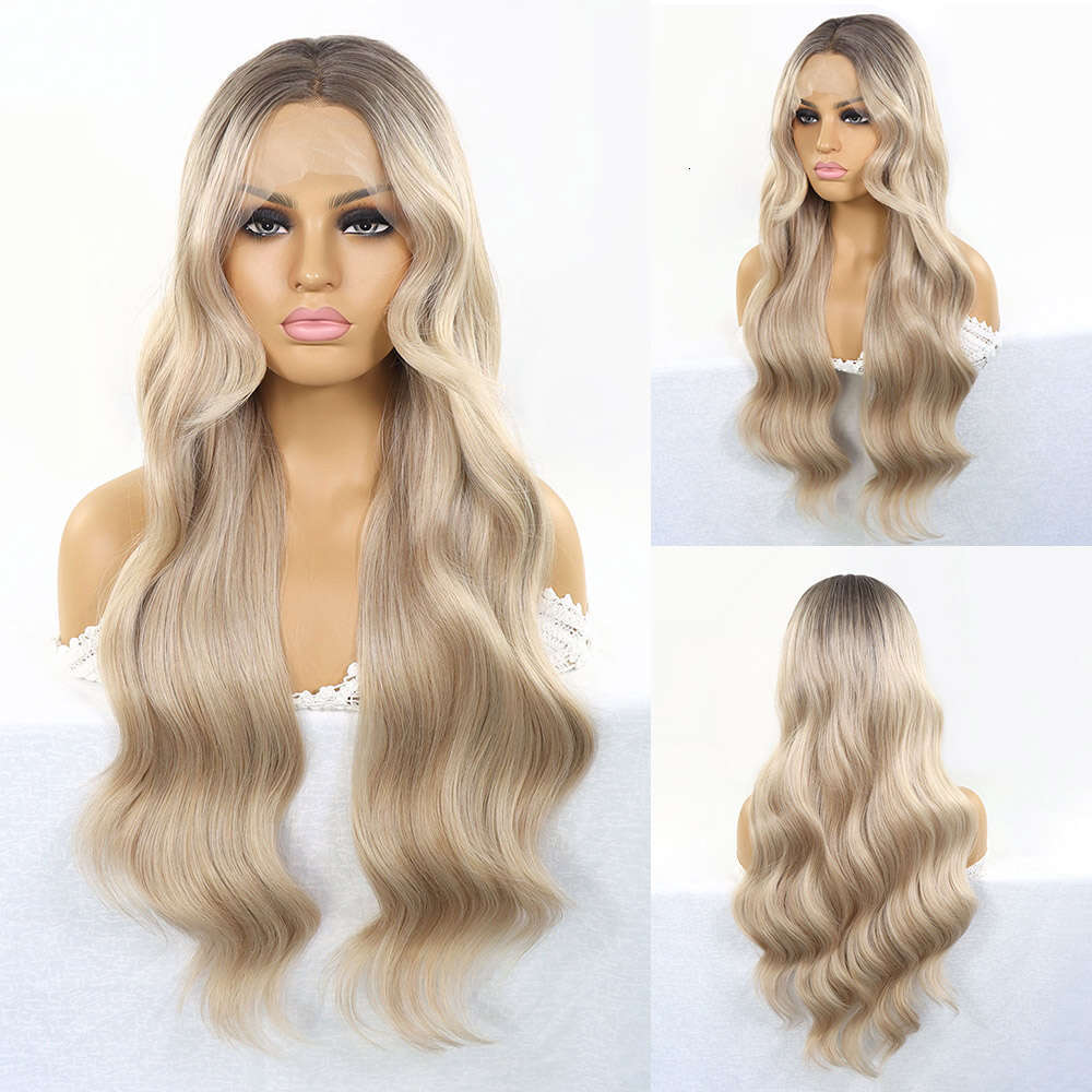 Ash Blonde Synthetic Lace Front Wigs Body Wave Highlight Colored For Women Dark Roots Ombre 613 Cosplay Glueless Wig