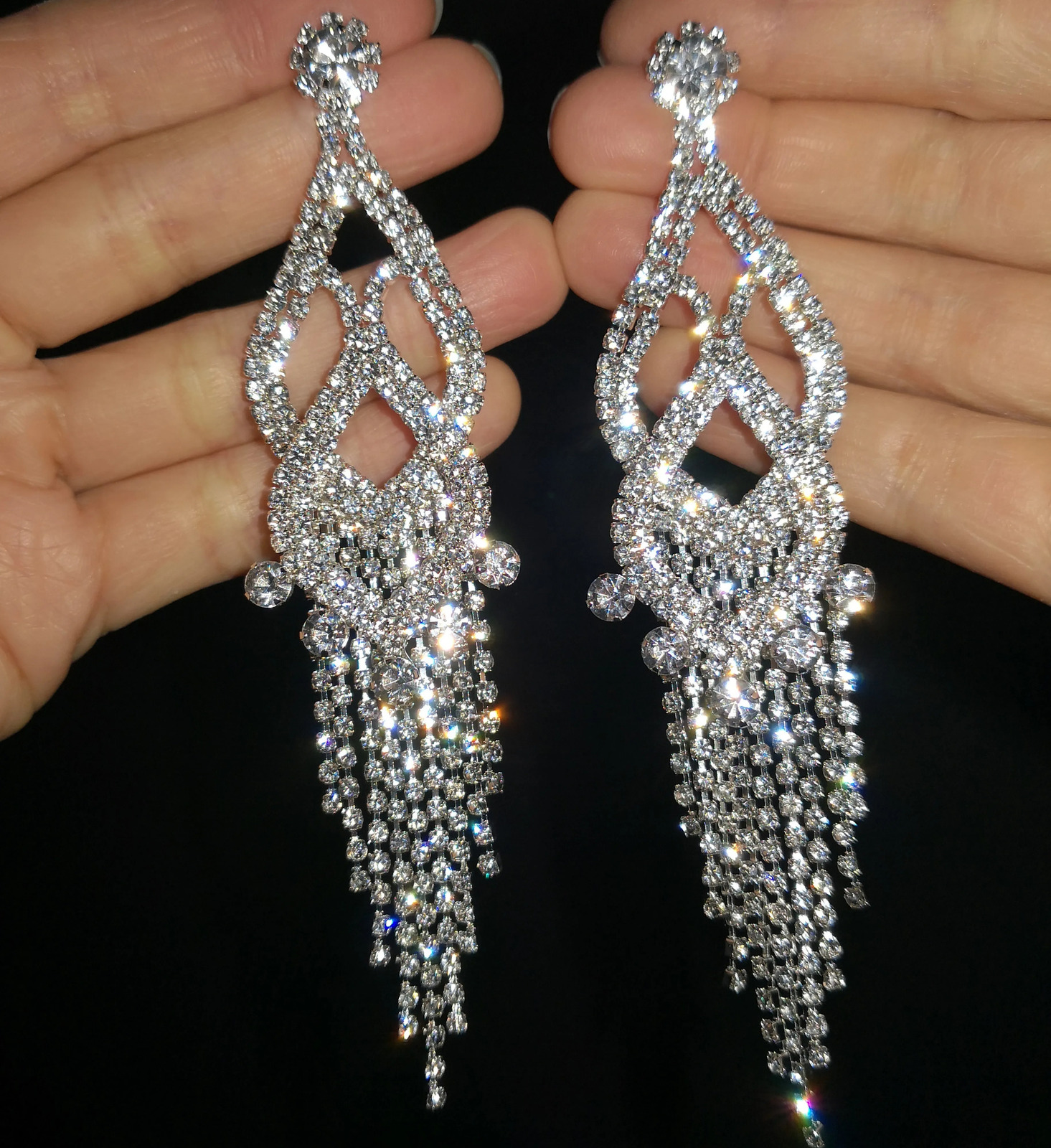 Long Chandelier Tassel Dangle Earrings Women Party Wedding Jewelry Sparkling Clear Crystal Rhinestone Dangling Earring 240914
