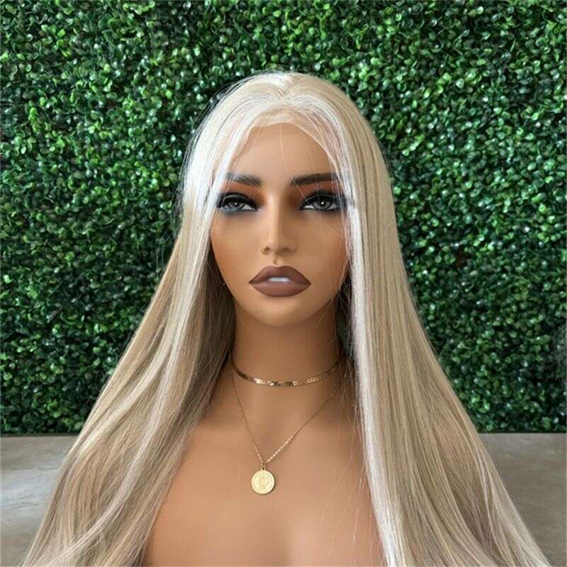 Pre Plucked Lace Front Ash Ombre White Blonde 180 Density Haire Soft Wigs For Women Synthetic Hair Wig