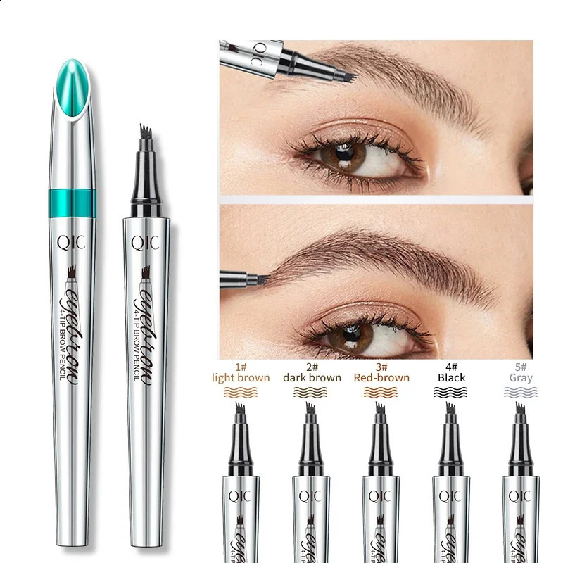 QIC Four-Jaw Ultra-Fine Liquid Eyebrow Tattoo Pencil Waterproof And Sweat-Proof Dark Brown Liquid Brow Pen Makeup Cosmetics 240914