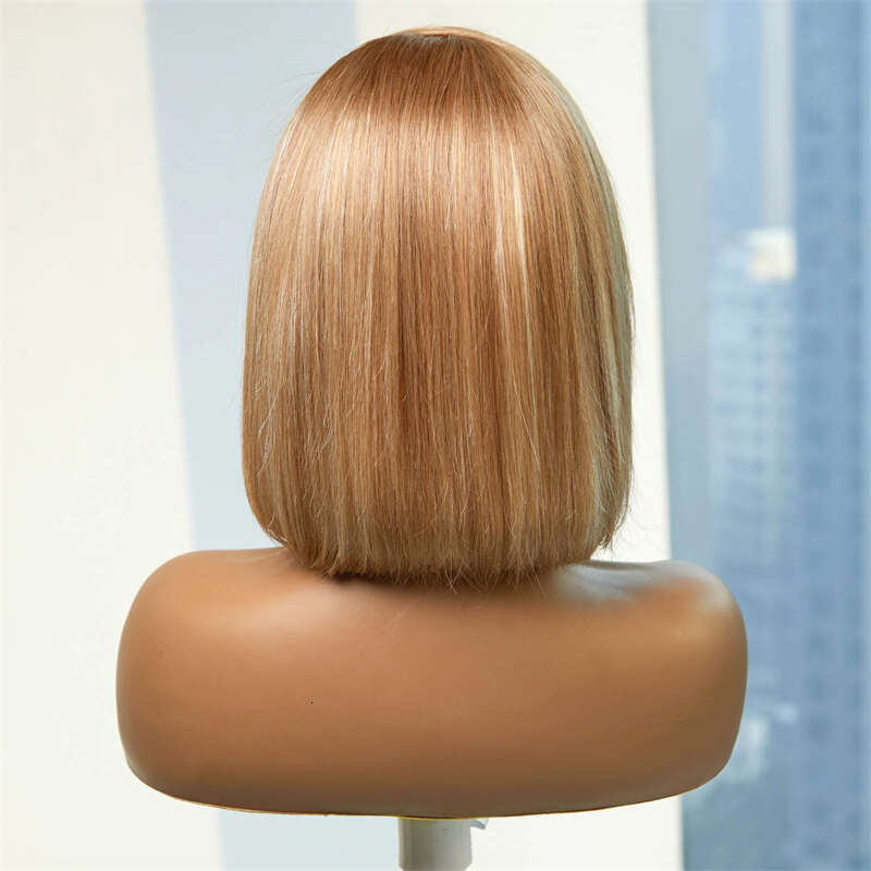 13X4 New In Glueless Front Wig Bob Pre Plucked Straight HD Transparent Synthetic Hair Ombre Ash Blonde Lace Frontal Wigs