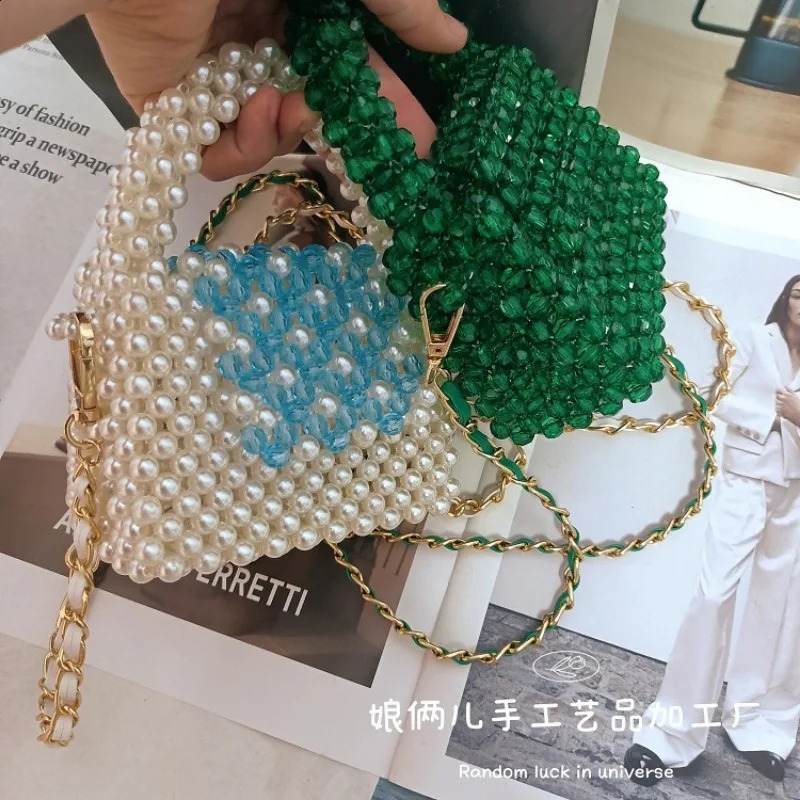 DHwanglijia Customized Crystal Bag Fashion INS Handmade Acrylic designer bag Bead Chain Cross Body Mini Pearl Womens Handbag 240913