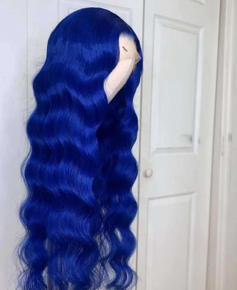AIMEYA Lace Front For Women Girls Middle Part Long Body Wave Blue Heat Resistant Syntheic Daily Cosplay Party Wig