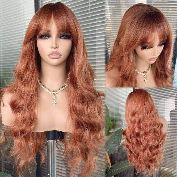 613 Synthetic None Lace Wave With Bangs For Women Blonde Color Full Hine Made Daily Use Cosplay Wig