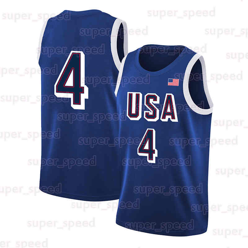 Men's 4 USA Jersey Blue Basketball Jerseys America Flag Stitched Sleeveless Round Neck Clothing Sports Shirt Training Uniform