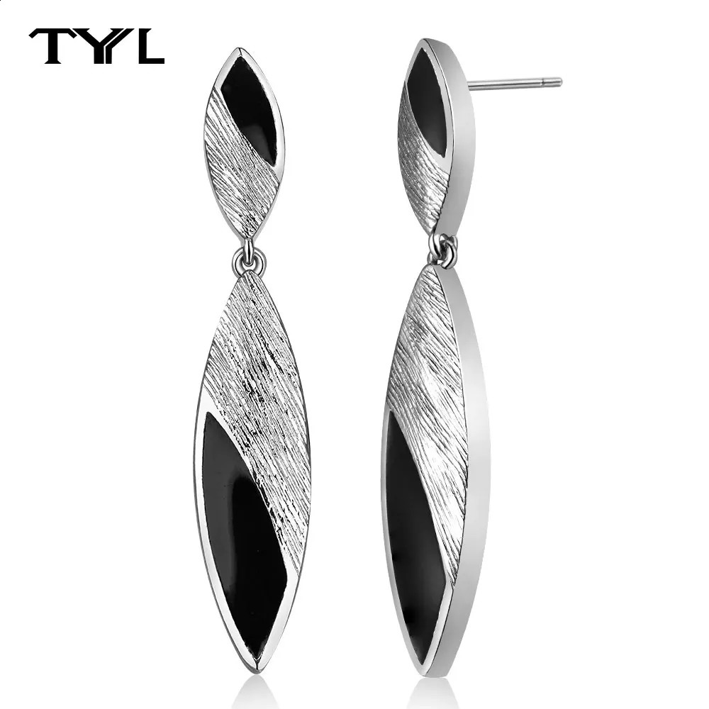 TYYL Long Water Drop Earrings for Women European Frosted Dangle Earrings Party Punk 925 Silver Needle Black Shell Jewelry Gifts 240914