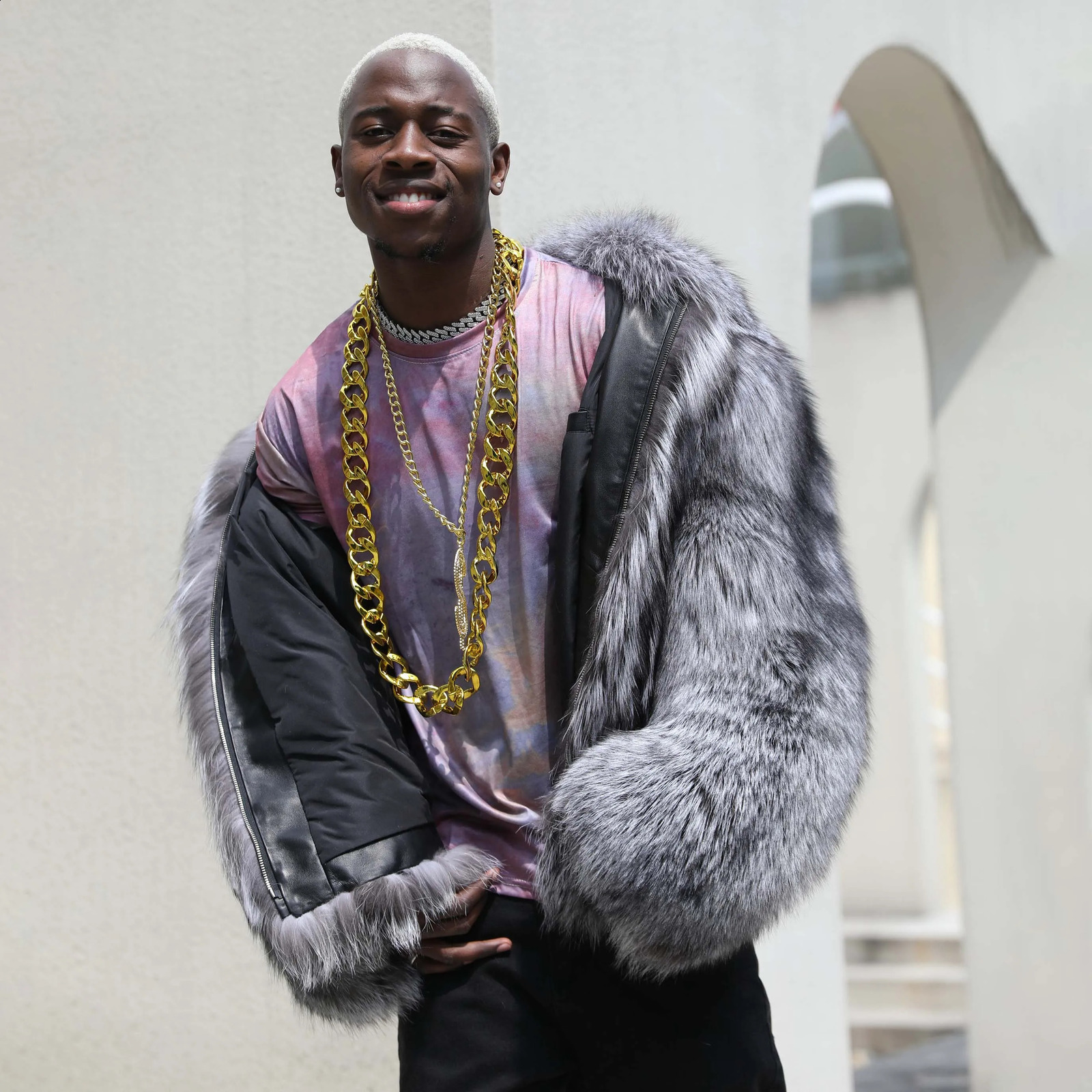 Men Winter Coat Orignal Thick Real Silver Fox Fur Over Coat Real Fox Fur Jacket 240905