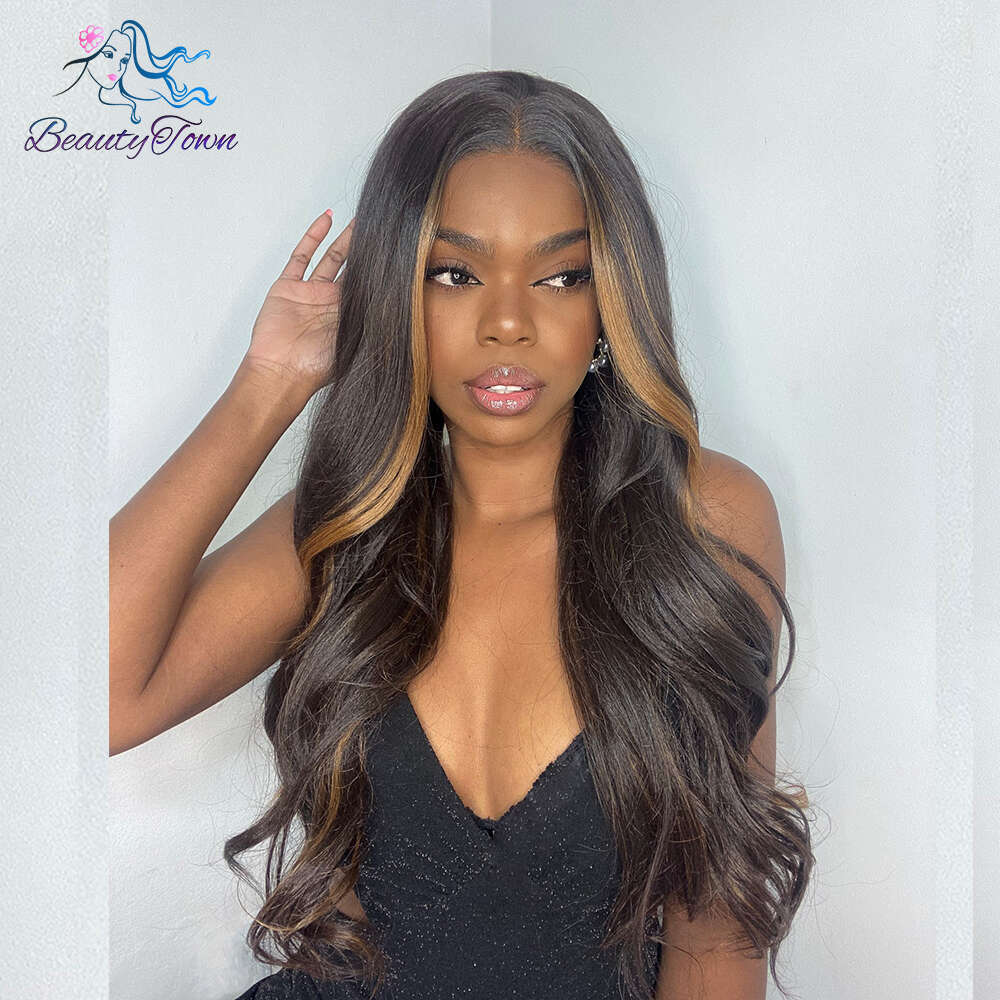 Brown Blonde Colored Synthetic Front Highlight Ginger Orange HD Transparent Lace Frontal Body Wave Full Cosplay Wig