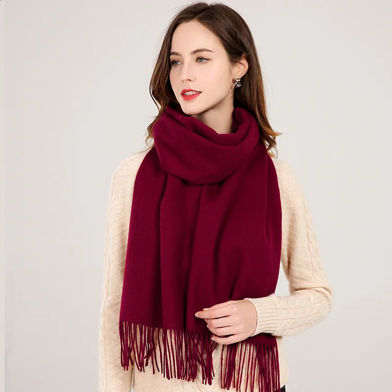 Winter 100% Real Wool Scarf Women Shawls Camel Cashmere Scarf Bufandas Solid Pashmina Thicken Warm Foulard Femme 240909