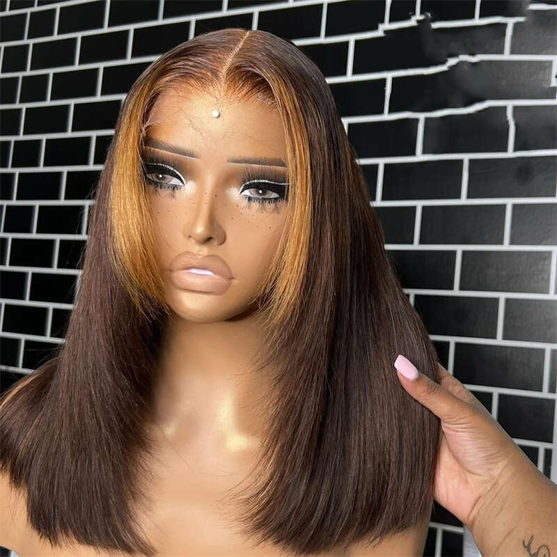 Honey Brown Straight Front Cut Wig Glueless Layered Lace Wigs Synthetic Butterfly Haircut Natural Haire