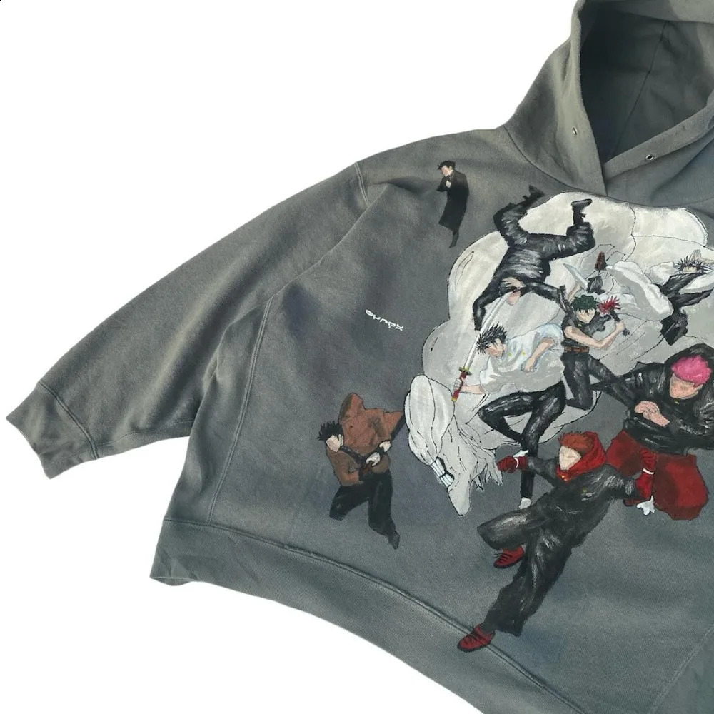 Y2K Style Pullover Men Anime Print Oversized Hooded Streetwear Casual Sweatshirt Harajuku Fashion Gothic Clothes Tops 240915
