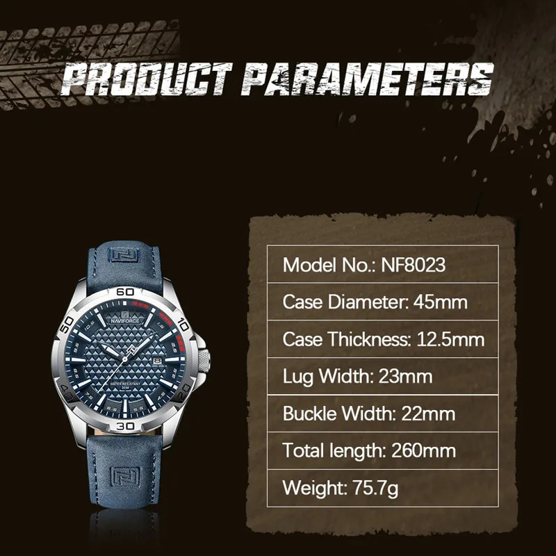 NAVIFORCE Men Fashion Quartz Watches Male Leather Strap Sport Waterproof Wristwatches CalendarClock Relogio Masculino 240906