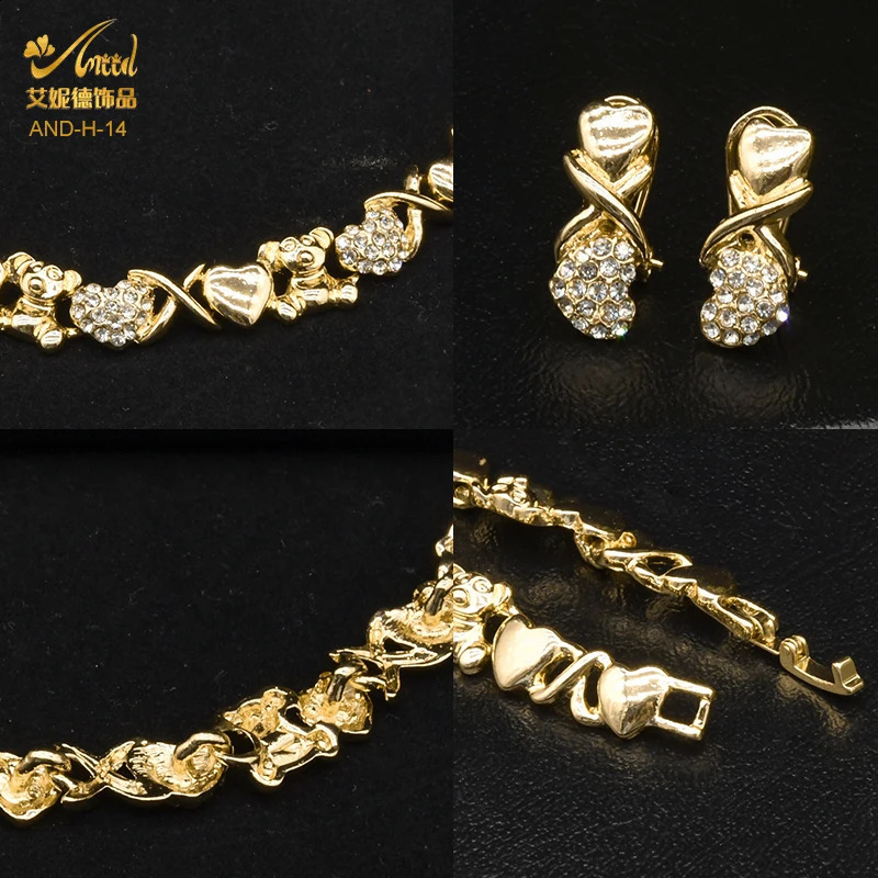 Indian African Jewelry Set Wedding Dubai Gold Color Bridal XOXO Necklace Bracelets Earrings Moroccan Nigerian Jewellery Sets 240911