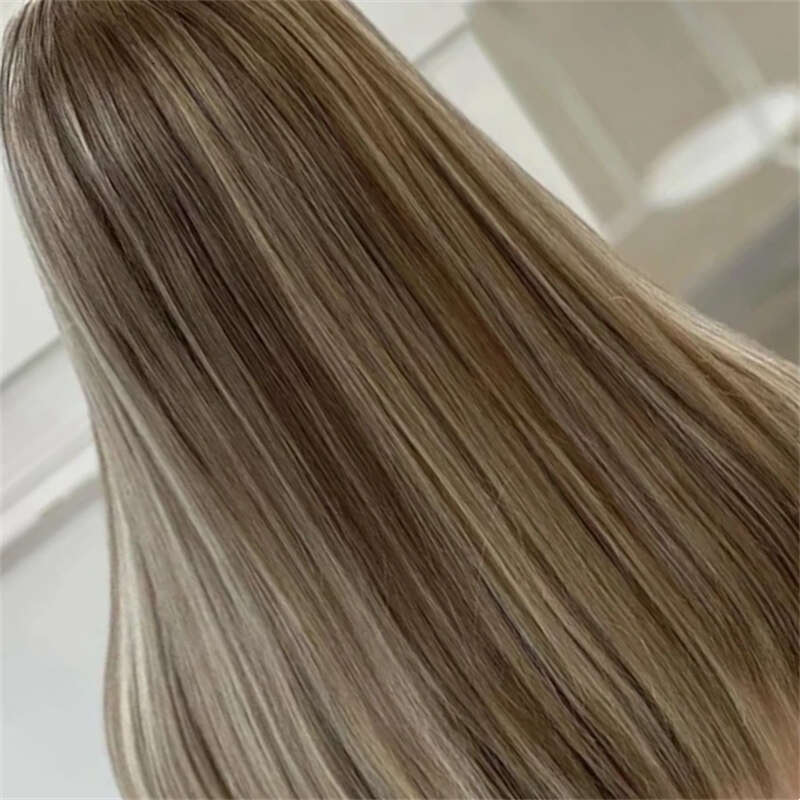 Frontal Long Straight Ombre Brown Colored For Women 13X4 Synthetic Lace Front Wigs HD Pre Plucked Natural Looking Wig