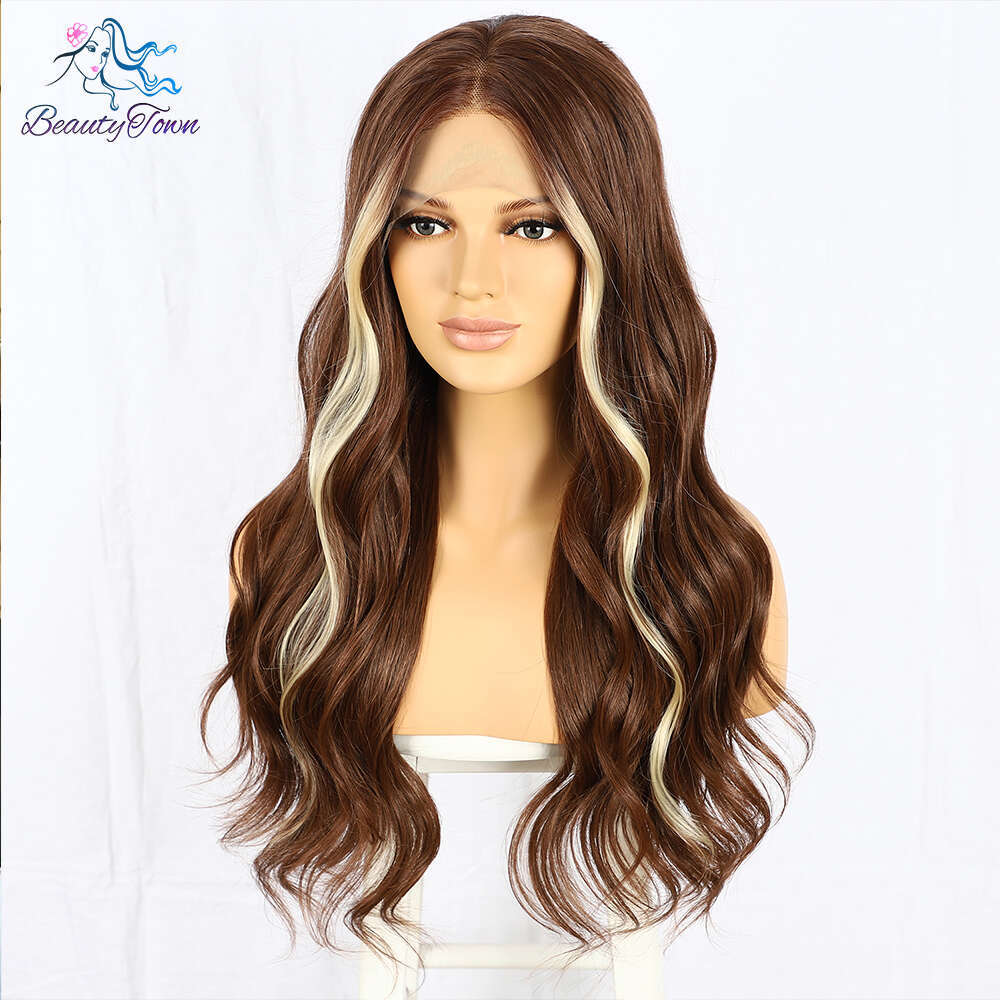 Beautytown Brown Color Synthetic Front 613 Blonde Body Wave Wigs HD Transparent Lace Frontal Wig Cosplay Daily Used