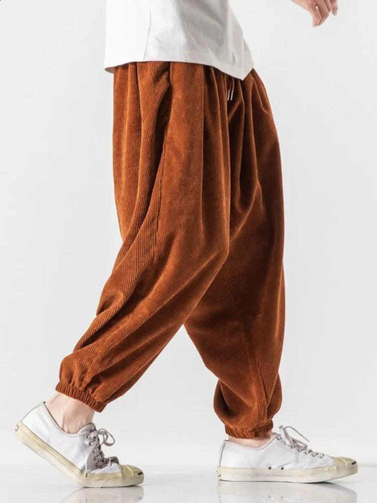 Y2k Corduroy Wide Sweatpants Men Jogging Casual Sport Pants Big Size Oversize Baggy Work Harem Male Trousers Ankle-length 240911