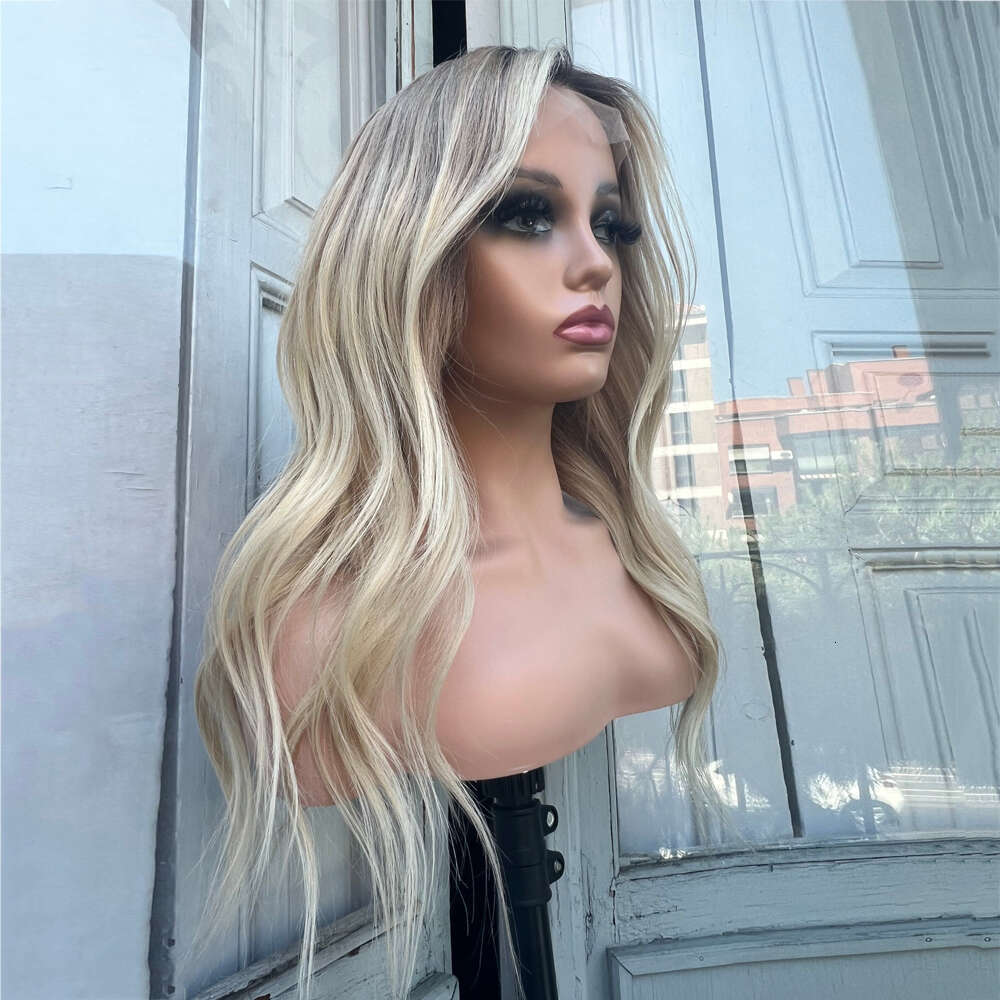 Balayage Human Front Ash Blonde Roots Virgin Hair Full HD 13X6 Loose Wave Lace Frontal Wig 200%
