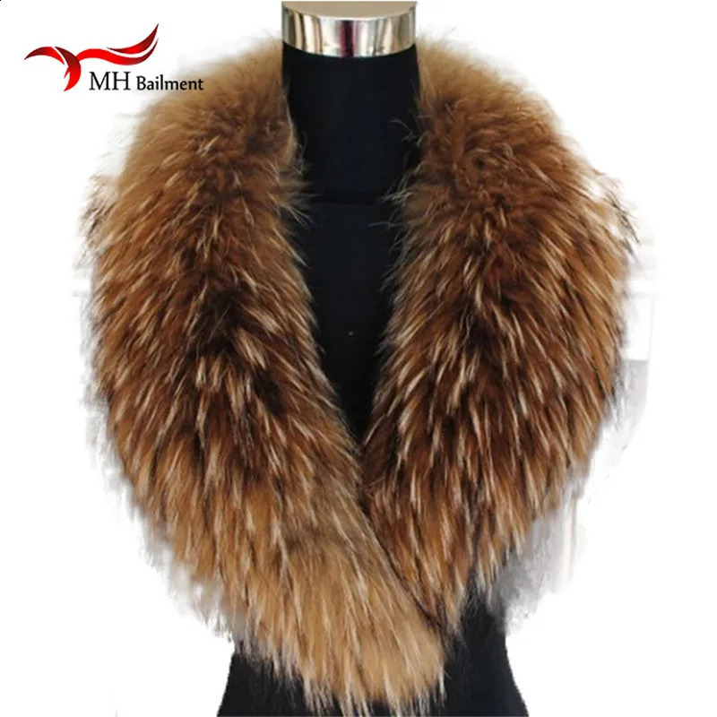 Natural Color Raccoon Fox Real Fur Collar Scarf Genuine Big Size Scarves Warp Shawl Neck Warmer Stole Muffler with Clip Loops #6 240909