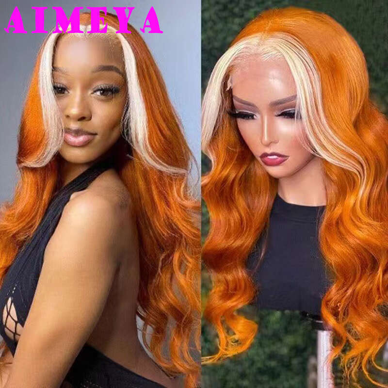 AIMEYA Blonde Highlights Long Body Wave Orange With 613 Highlight Wig Natural Looking Synthetic Hair Daily Use Cosplay