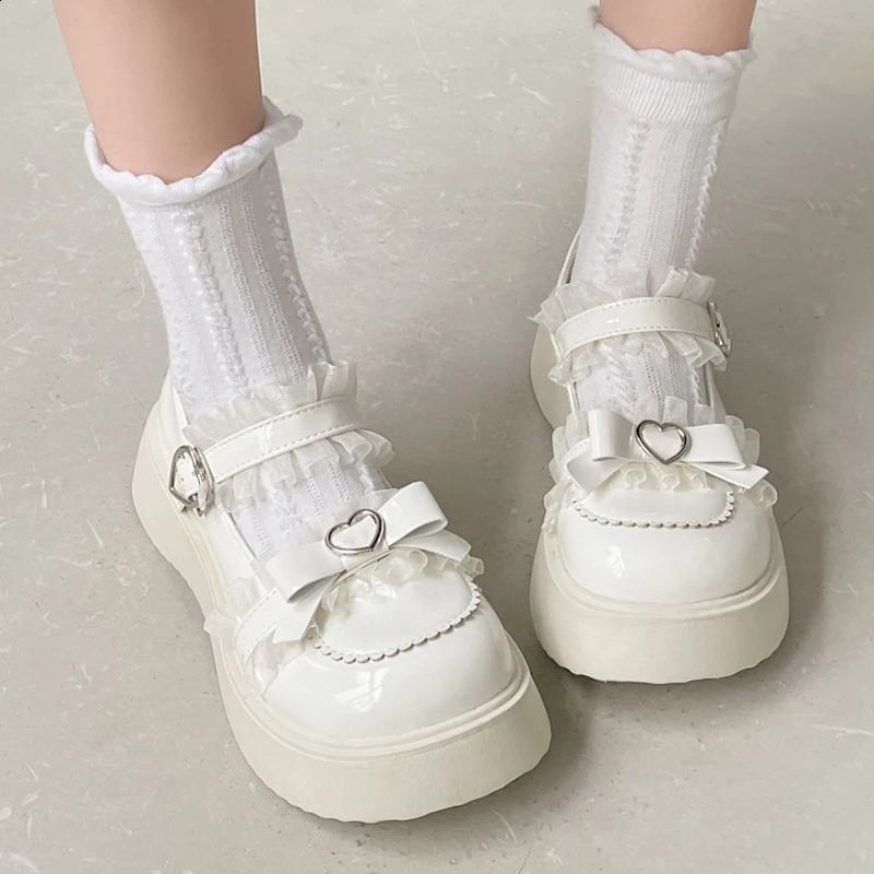 Rimocy Shorty Platform Mary Jane Womens Shoes Patent Leather Lace Ankle with Pump Womens Autumn White Lolita Shoes Y2K 240914