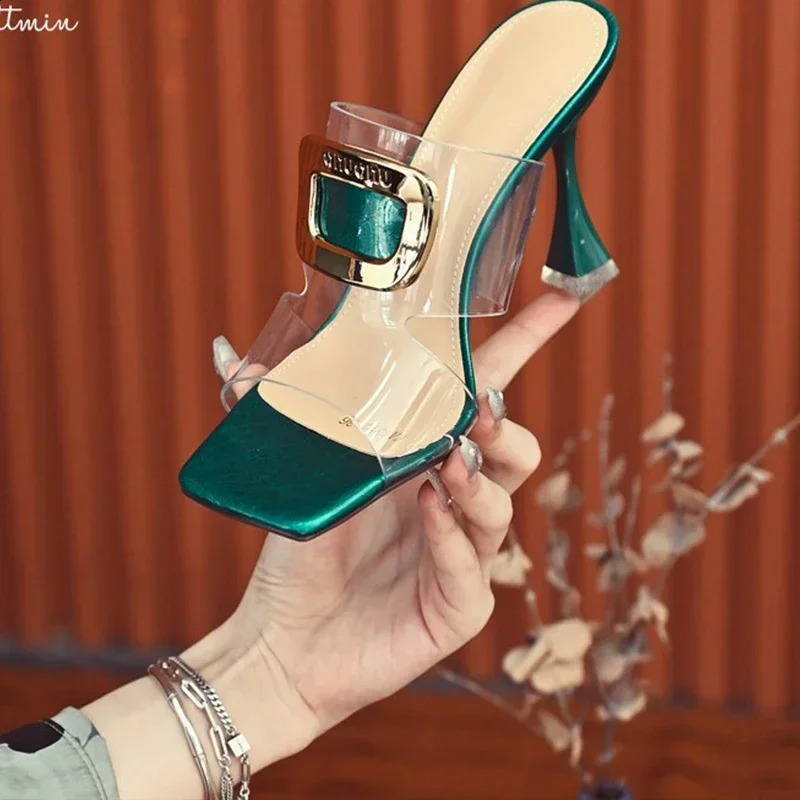 High Heels Slippers Women Pumps Shoes Dress 2024 Summer Sexy Party Sandals Fashion Transparency Slides 240914