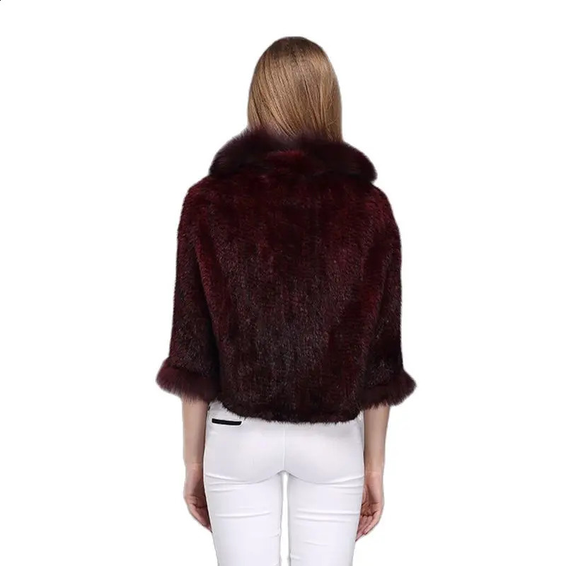 Women Natural Mink Fur Shawl Jacket Lady Knitted Mink Fur Scarf Shawl Lady Real Mink Fur And Fox Fur Collar Poncho Shawl Coat 240909