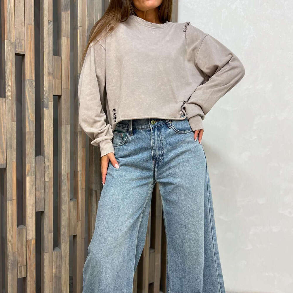 2024 European hole making old hoodie pullover autumn fashion temperament spicy girl ins style