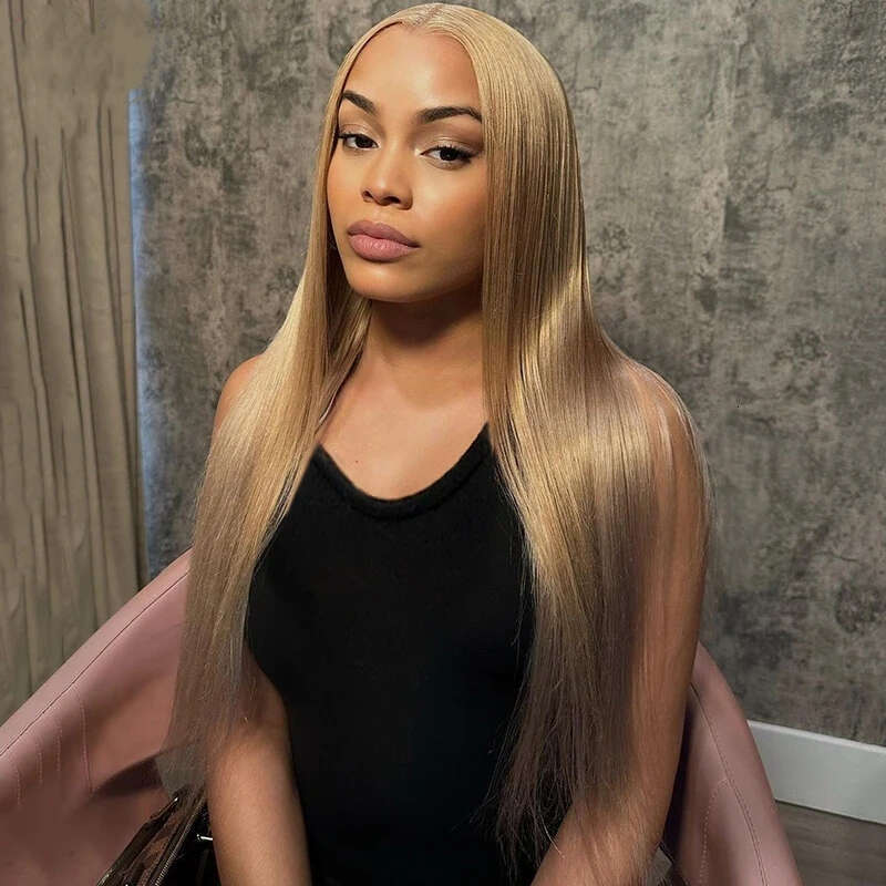 Blonde Lace Front Long Straight Honey Brown Synthetic Wig Pre Plucked Heat Resistant Hair Wigs For Women